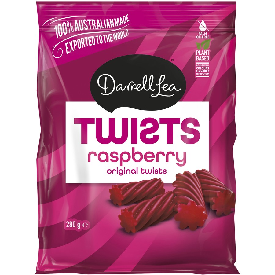 Darrell Lea Raspberry Licorice Twists 280g