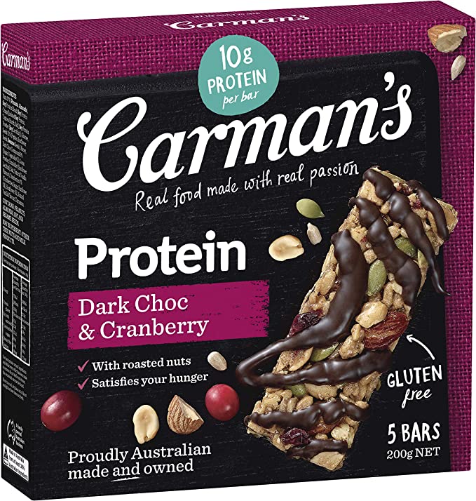 Carman's Dark Choc & Cranberry Protein Bars 5 pk