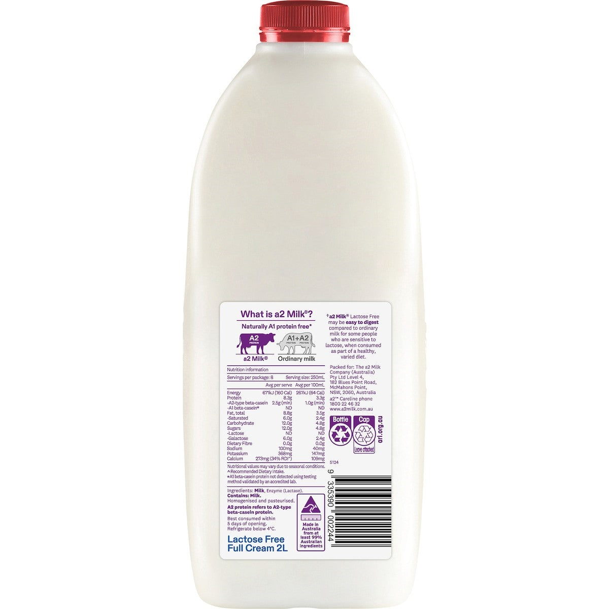 A2 Full Cream Milk Lactose Free 2L