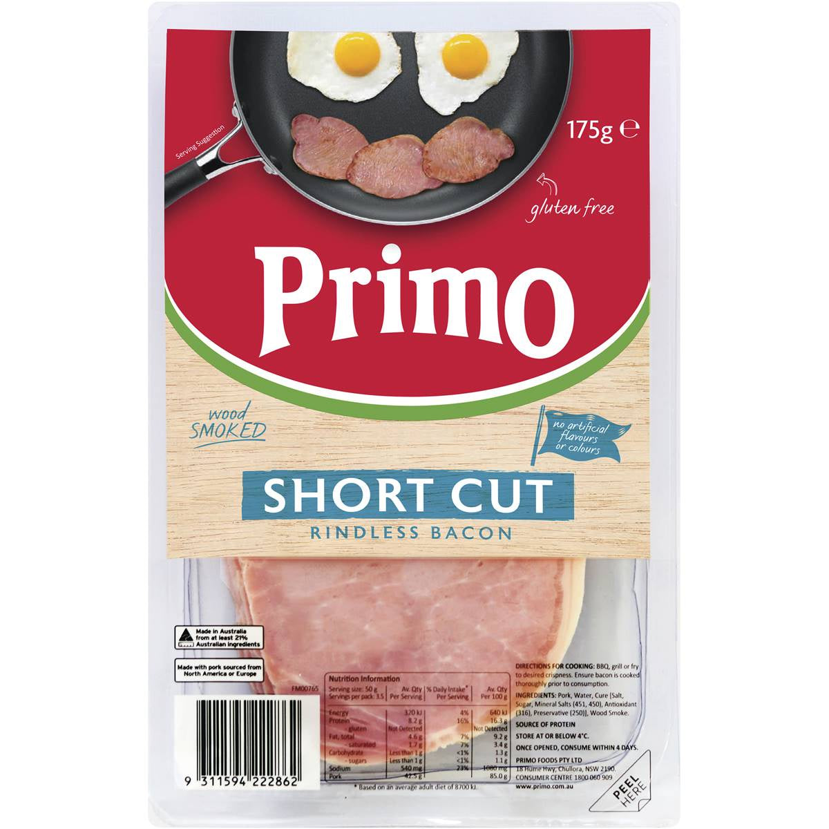Primo Bacon Shortcut Rindless  175g