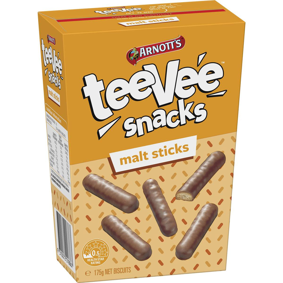 Arnott's Tee Vee Snacks Malt Sticks Chocolate Biscuits 175g