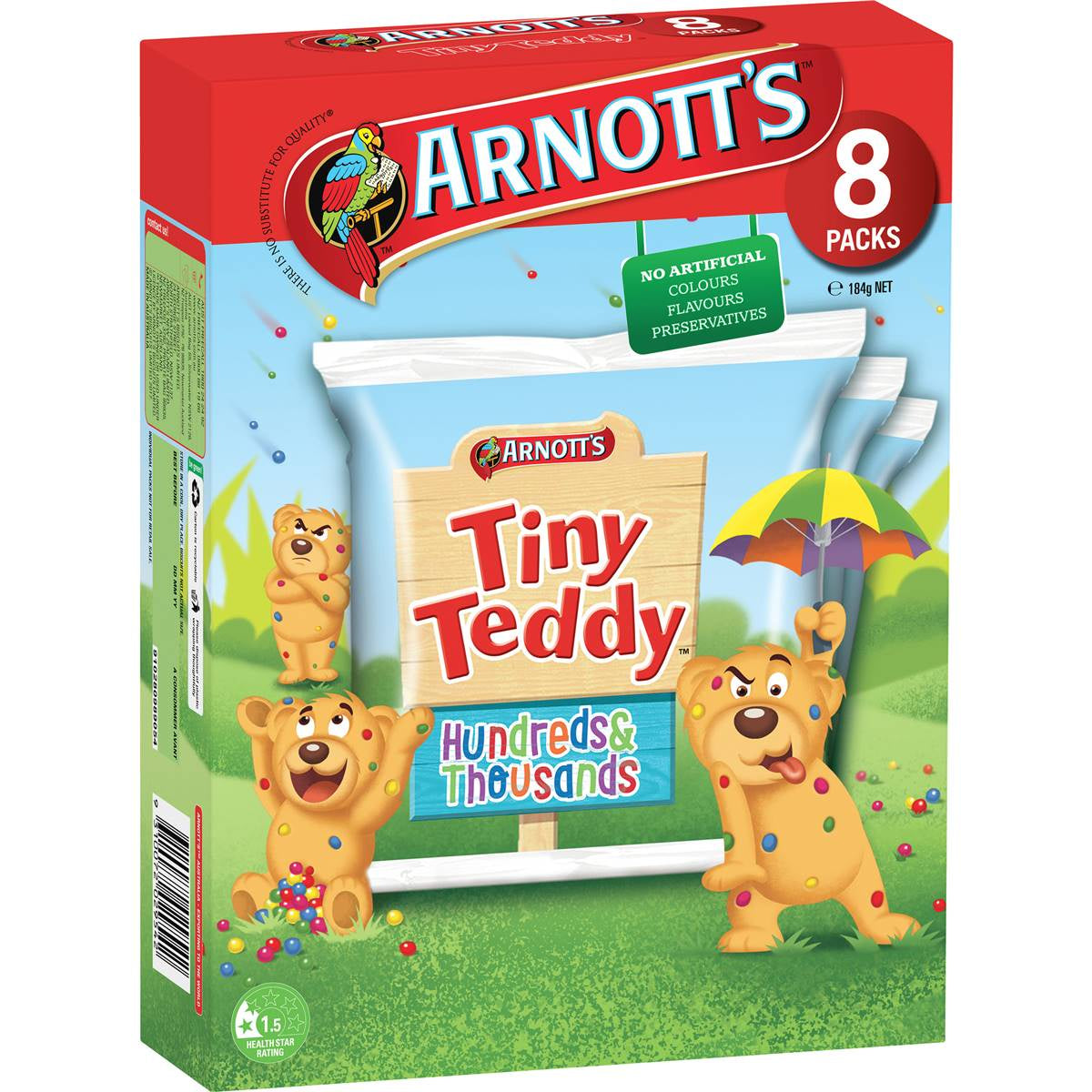 Arnott's Tiny Teddy Hundreds & Thousands Multipack Biscuits 8pk