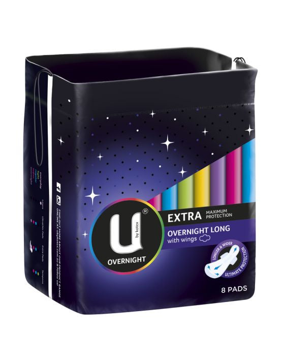 U By Kotex Extra Pads Overnight Long 8pk