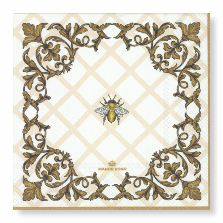 Manor Road Ornamental Bee Dinner Napkin 20pk