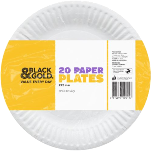Black & Gold Paper Plates 175mm 20pk