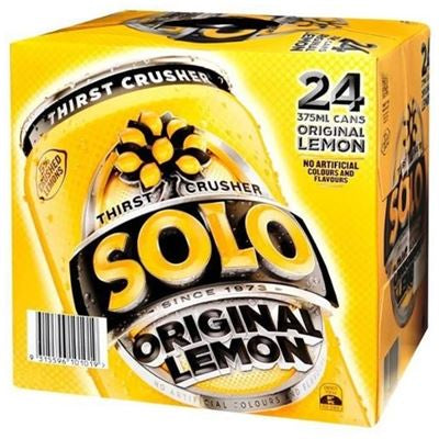 Schweppes Solo Lemon Soft Drink Cans 375ml 24pk